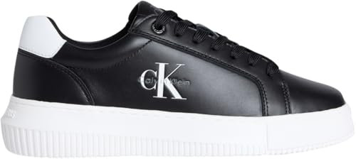 Calvin Klein Damen Cupsole Sneaker Chunky Mono aus Leder, Schwarz (Black/Bright White), 37