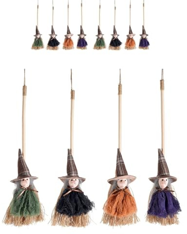 Gruppo Maruccia - Befane con Scopa, Abito e Cappello da Appendere - Decorazione per Natale ed Epifania - Set 8 Streghe