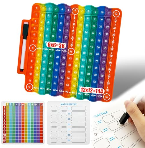 Zamety Popit Fidget Toys, 2 in 1 Popit, Table de Multiplication Popite pour Enfant, Jouets Anti Stress Enfant, Popper Bebe, Éducatifs Pop Up Jouet avec Cartes Mathématiques et Stylos Effaçables