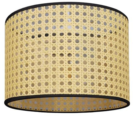 GIGGI 10 Rattan Lampshade with Black Trim, Cylinder Lamp Shade Ceiling Light Shade for Ceiling, Table & Floor Lamps - Modern Home Décor for Living Room, Bedroom, Office