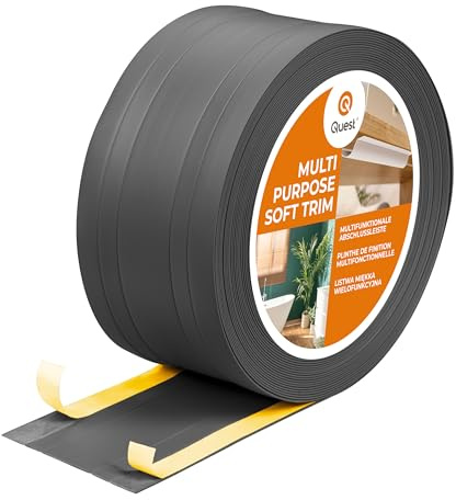 Quest 2en1 Plinthe de finition, Plinthe Souple Adhésive, Moulure Multifonction - Largeur 110 mm - Moulure Flexible, Multifonctionnelle, Résistante aux UV - Gris foncé, 5 Mètres