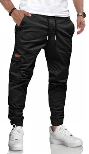 LIUPMWE Pantaloni da Lavoro Uomo Pantalone Cotone Casual Sportivi Pantaloni Slim Fit Jogging Uomo con Coulisse Elastico in Vita con Tasche S-XXL,Nero-05,M