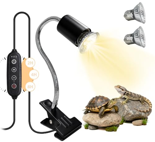 SahCognitual Tortoise Heat Lamp, Reptile Heat Lamp with 2/4/8H Timer and 4 Dimmable, UVA UVB Light Reptile Kit for Tortoise, Bearded Dragon, Snake, E27 Lamp Holder
