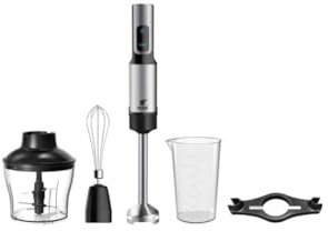 Batidora de Mano Set | 1500W Motor de Cobre DC Silencioso | Velocidad Turbo Regulable | Acero Inoxidable | Incluye Varilla Mezcladora, Batidor, Picadora 2 Cuchillas, Vaso Medidor 600 ml y Soporte