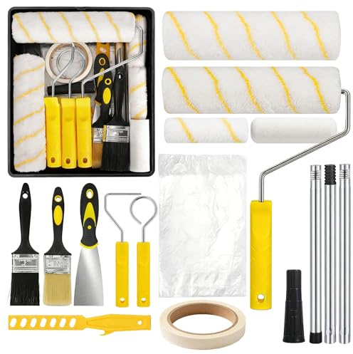 20 Stück Malerset, Rollen Sets Zum Malen, Farbroller Set, Malerset Mit Verlängerungsstange, 23cm + 11cm Malerrolle, Pinsel, Farbwanne Usw, Farbroller Wandfarbe Malerrolle Für Wand Decken