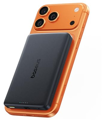 Baseus PicoGo AM52 Power Bank, Qi2.2 Magsafe Powerbank 10000mAh, Ricarica Wireless Ultraveloce da 25 W, Ricarica Rapida PD da 45 W, Batteria Esterna Magnetica Sottile per iPhone 17/16 Pro Max, Nero