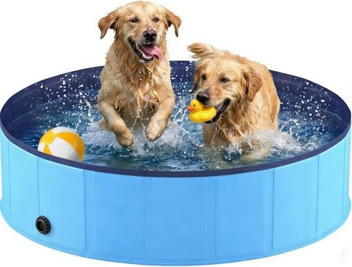 Lesguyor Foldable Dog Pool, Collapsible Dog Swimming Pool 48x12 Blue