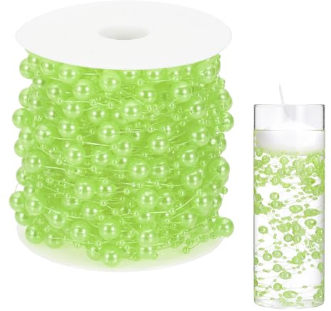 sourcing map Cuentas flotantes artificiales para jarrones de centros de mesa, 8 + 3 mm, 20 m, cuerda de perlas artificiales para velas flotantes, bodas, fiestas, guirnaldas, jarrones, color verde