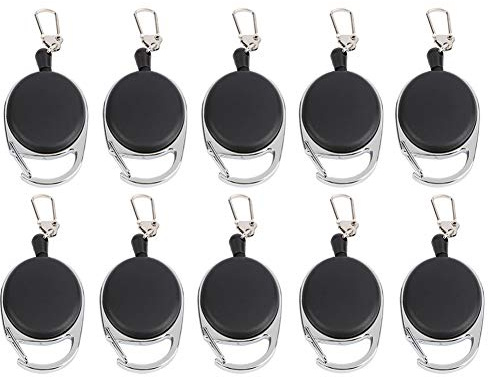 Dilwe Infällbar nyckelring, ID jojo, utdragbar nyckelkedja, ID-korthållare med 60 cm nylontråd, metallklämma för utomhusbruk (10 st), 10 st, L