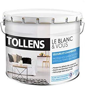 Tollens - Peinture Blanche Mat - Spécial Sejours et Chambres -Pour Murs, Plafonds, Boiseries - 10L = 120m2
