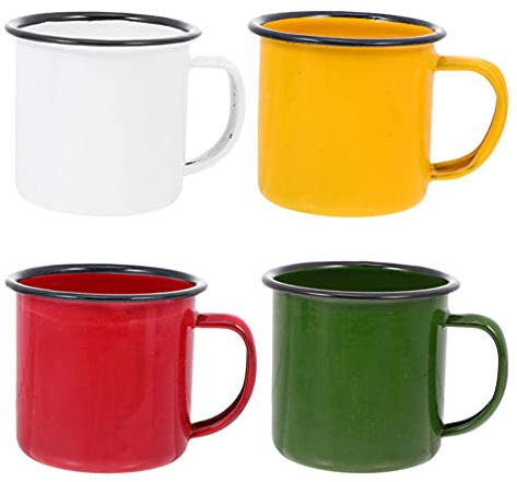 4 Stück Emaillebecher Kleine Weinbecher Emaillebecher Vintage Camping Tee Kaffee Wasser Milch Trinkbecher für Reisen Wandern Rucksack (Farbig sortiert)