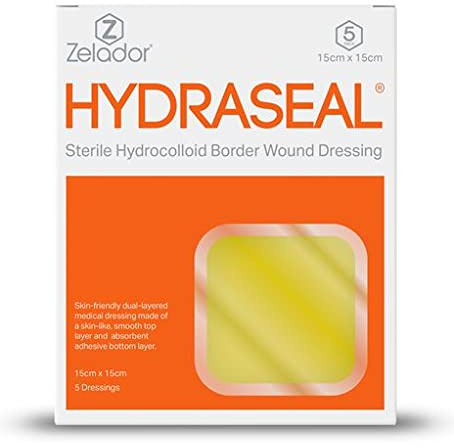 Hydraseal Apósito Hidrocoloide 15 x 15 cm con Bordes – Apósito estéril auto-adhesivo para úlceras, escaras, quemaduras y heridas crónicas medianas