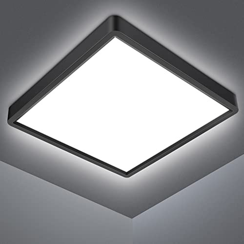 Defurhome LED Ceiling Light,24W 2200LM,150W Equivalent,5000K Daylight White,Waterproof IP54,Flush Square Modern Ceiling Light for Bathroom,Bedroom,Kitchen,Porch,Living Room,30cm(Black)