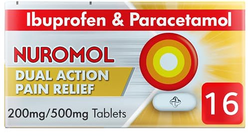 Nuromol Dual Action Ibuprofen Paracetamol Tablets, 16 Count - Strong Painkillers for Joint, Period, Back Pain & Fever Relief