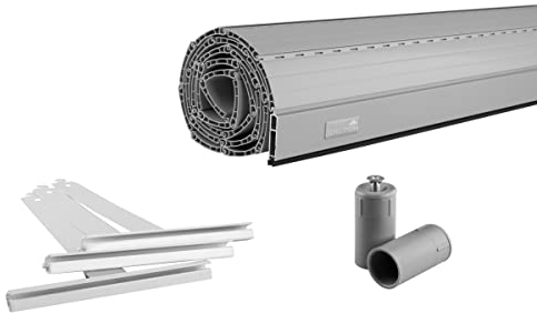 Schellenberg 39013 110 x 130 cm grau, Rolladenpanzer Set PVC Maxi für 60 mm Stahlrohrwellen, Breite kürzbar, inkl. Rolladen Aufhängefeder, Alu-Endleiste, Rolladenstopper