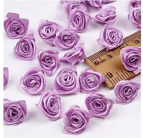 Yurosiay 150 mini rose in raso, 15 mm, mini rose, in tessuto fatto a mano, piccole rose in raso colorato, decorazione per la casa, matrimoni, decorazioni fai da te, lilla chiaro