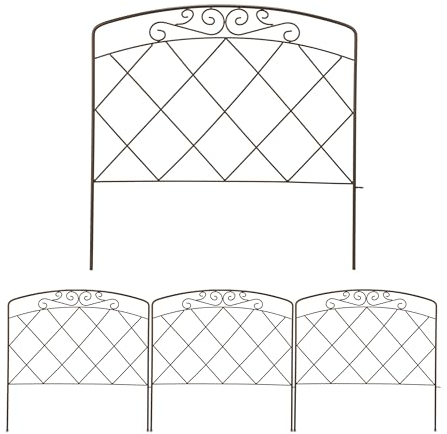 Relaxdays Beetzaun, 4 Zaunelemente, HxB je 60 x 62,5 cm, Garten Beeteinfassung zum Stecken, Metall, Vintage-Look, Bronze