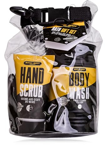 Accentra presentset BATH + BODY TOOLKIT, badset för män, 400 ml duschtvål, 50 ml handpeeling och en nätsvamp i en sval, vattentät påse