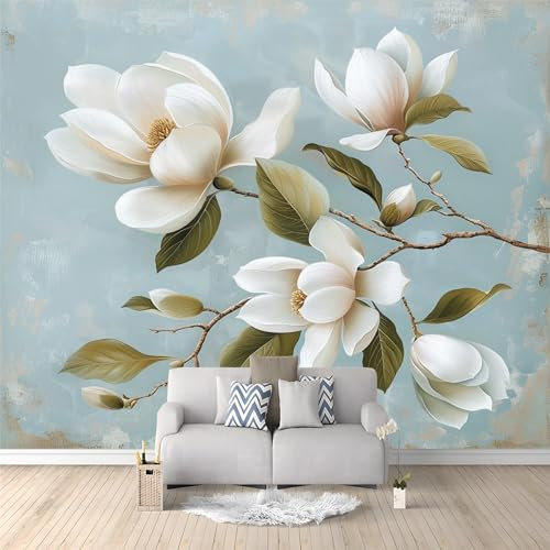 Fotomurales Floral de magnolia en relieve 150 x 105 cm - Papel Pintado Tejido No Tejido - Decorativos Murales para Pared Salón y Dormitorio - Diseño Moderno