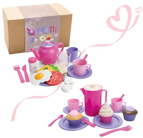 Dantoy My Little Princess 2-in-1 Kaffee- und Lunch-Set – 21-teiliges Umweltfreundliches Spielzeug für Drinnen & Draußen – Komplettset für Rollenspiele – Ab 2 Jahren
