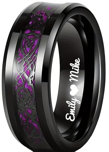 Otisfre Juego de anillos de compromiso para parejas grabados personalizados, anillos de compromiso con corazón de circonita cúbica, dragón celta para anillos de boda a juego (anillos para hombres)