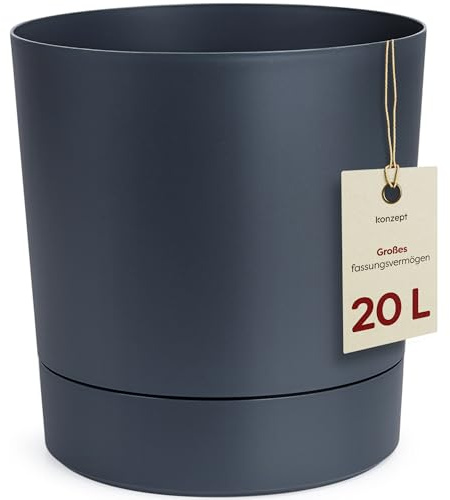 KONZEPT Blumentopf mit Untersetzer 32,5 cm - großer Übertopf aus Kunststoff für Zimmerpflanzen, modern und wetterfest, für Innen und Außen, Anthrazit