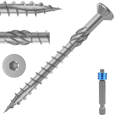 TCO Terrassenschrauben Edelstahl C1 5x70mm 200 Stück inklusive TX 25 Magnetic Bit, Zier-Senkkopf, Sägezahn Gewindeschliff, Cutspitze, Dielenschrauben für Terrassendielen, Gartenhäuser