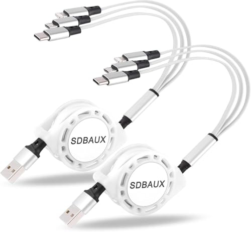 SDBAUX Multi USB Kabel [3A/1M/2 Paket], 3-i-1 Infällbar Snabbladdningskabel med Phone Micro USB Type C Kontakter för iOS-Telefon, Android Samsung Galaxy, LG, Sony, Moto, Hoor View, Oneplus, Xiaomi