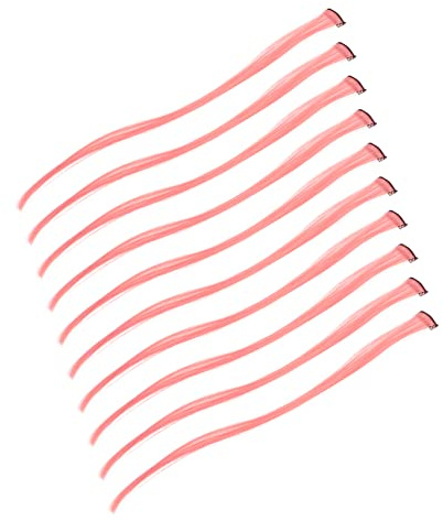 SAFIGLE 9piezas Pelucas Postizos Lisos para Cosplay Color Rosa Resistentes al Calor Largas Clip Pieza