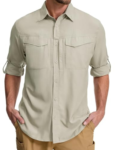 Asfixiado Safari Chemise à manches longues pour homme, protection UV UPF50+, chemise fonctionnelle pour l'extérieur, respirante, à séchage rapide