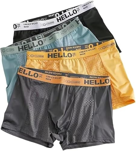 Men's Mesh Ice Silk Underwear Box Briefs Breathable Underwear Trunks Multipacks 4pcs