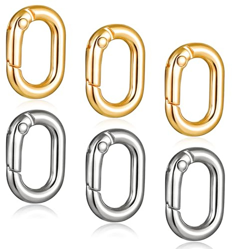 6 cierres ovalados para joyas, cierre de mosquetón ovalado, cierre de joyería con anillo de resorte cerrado, mini mosquetón, para collares y pulseras (dorado y plateado)