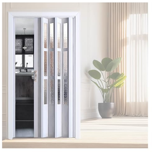 PEYNIR Puerta Plegable Puertas Plegables de acordeón para Interiores, Blancas, de Aluminio, con Cristal Esmerilado. para Armario, Ideales para Cocina, balcón(W47xH88.6in/120x225cm)