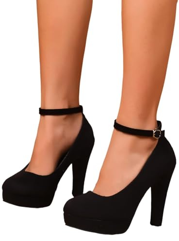 Nuqqichongtian Scarpe alte – Tacco a blocco chiuso da donna décolleté con tacco alto Sexy sandali con croce alla caviglia cinghie con cinghie alla caviglia, décolleté in pizzo per matrimoni e feste