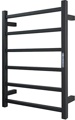 Electrictowel Warder Black per bagno, portavalo riscaldato a parete da 80 W con funzione di temporizzazione, asciugamano riscaldato in acciaio inossidabile 304 con 6 barre quadrate, 60x45x12cm, plug I