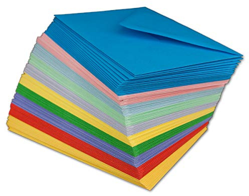 Glüxx Agent - Lot de 100 enveloppes colorées - Format C6 - 100 g/m² - Sans fenêtre - 11,4 x 16,2 cm - Rabat pointu à fermeture humide - Mélange de couleurs pour le bricolage