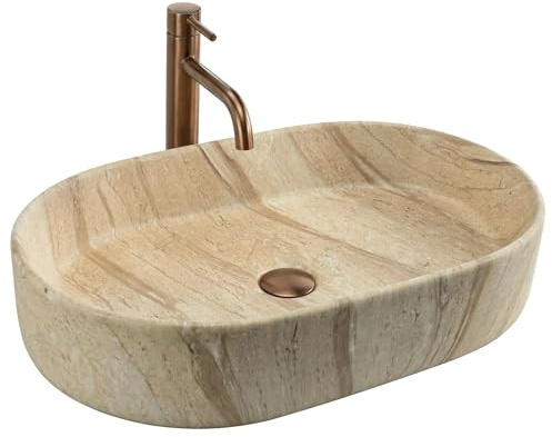 Rea - Lavabo da appoggio Nadia 60 Ovale - Ceramiche Sanitarie - Beige, Pietra Artificiale - 61 x 38,5 x 12 cm