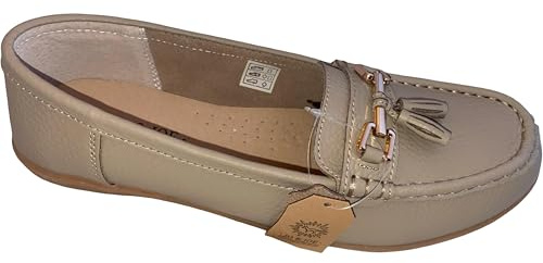 Jo & Joe Ladies Leather Loafer Shoes Plimsole Pumps Womens Flat Shoes Smoke Size UK 8 EU 48