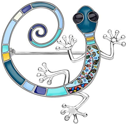 DUOWEI Süß 6 Farben Süß Floral Emaille Gecko Eidechse Brosche Pin Reptil Tier Sammlung Schmuck Geschenke (Blau)