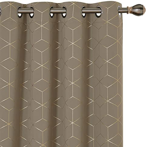 Deconovo Blackout Curtains, Eyelet Curtains, Gold Diamond Printed Thermal Insulated Curtains for Bedroom, 46 x 72 Inch(Width x Length), Taupe, One Pair