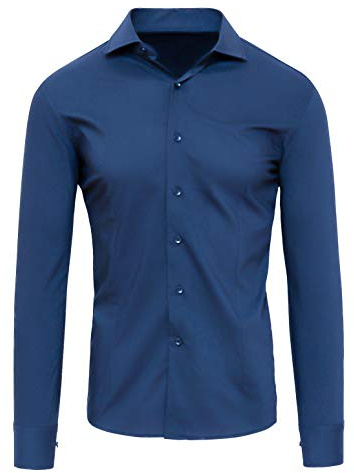 Evoga Camicia Uomo Aderente Super Slim Fit Elegante Casual Elasticizzata in Cotone (M, #2 Blu Scuro)