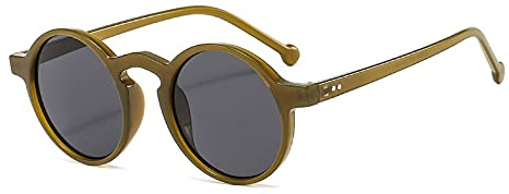 Xpectrum Lightweight Unisex Small Round Sunglasses Hippie Circular Plastic Frame Retro Lennon Style Boho Glasses (Green Frame with Grey Lens, 47)