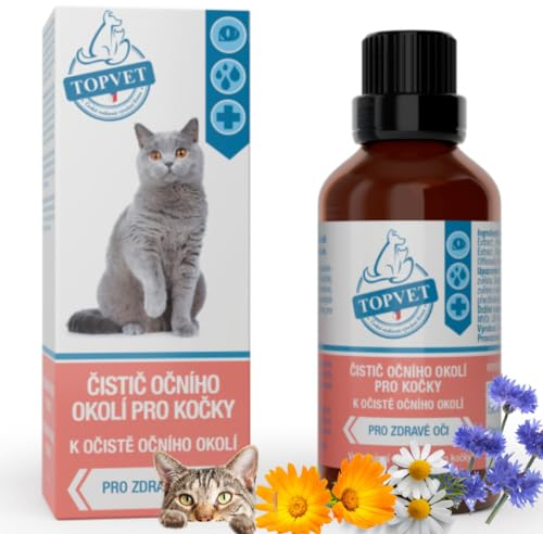 Topvet | Augenreiniger für Katzen | Zur Reinigung der Augenpartie | natürliche Pflege | mit Borsäure, Augentrost, Kornblume, Echte Kamille, Ringelblume | 50ml