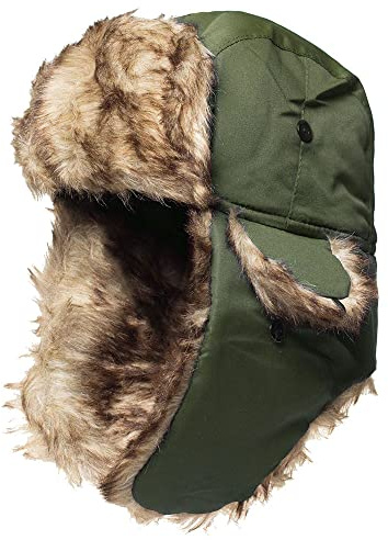 TKAS Cappello da Trapper Invernale Bomber Aviatore Pelliccia Sintetica Ushanka Russo Trooper Neve Calda da Sci Cappello Eschimese on Paraorecchie per Il Freddo (Verde)