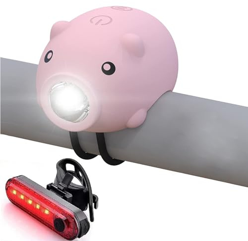 AaiLucky Kids Bike Lights for Night Riding, Girls Bike Horn and Light 2 in 1, Rechargeable Bike Scooter Headlight and Tail Light Set for Boys, Adults, Women, 3 Lighting Mode, Cute Bicycle Accessories