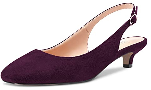 NobleOnly Aiguille Bas Kitten Talon Heel Fermé Bout Slip-on Escarpins Slingback Boucle Dress Sandales 3.5 CM Heels Chaussures Violet 43 EU