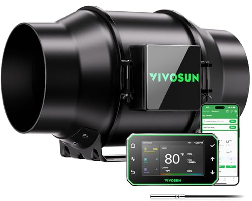 VIVOSUN Smart Rohrventilator 150mm Abluftventilator AeroZesh G6 660m³/h mit EC-Motor und GrowHub E42A+ VPD-Regler, WiFi/App-Fernsteuerung Ventilator Growbox Rohrlüfter Kühlung,Growzelte, Hydroponik