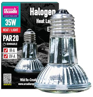 Arcadia Halogen Heat Lamp 35W – Focused Beam Infrared & UVA Reptile Heat Lamp Bulb for Bearded Dragons, Tortoises, Turtle Tank and Terrariums, Long Lasting Easy to Use Indoor Heat Bulb for Reptiles