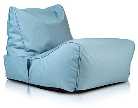 Ecopuf utomhus sittsäck Flavio – väderbeständig bönpåse ljusblå – med EPS-pärlfyllning – perfekt sittsäck fåtölj för trädgård, pool och terrass – sittbredd: 60 cm, ryggstöd: 60 cm