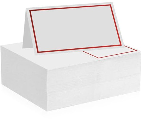 106 Pcs Table Place Cards, White Blank Tent Card Name Card with red hot Stamped Border, Wedding Place Cards for Weddings Banquets Events Table Setting Party Dinner Reception Seating